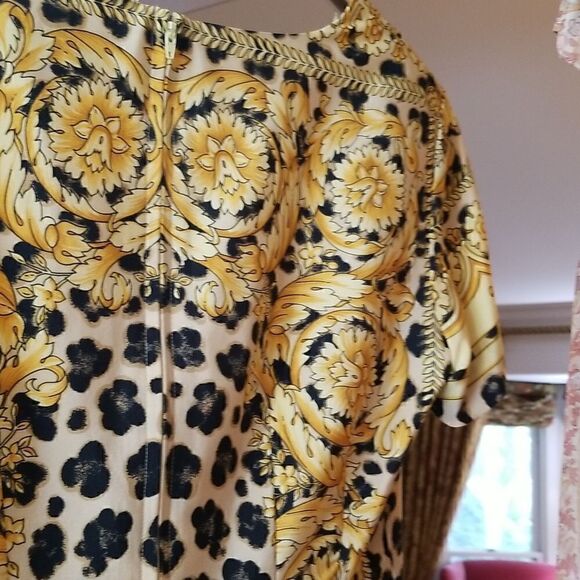 GORGEOUS YELLOW & GOLD & BLACK LEOPARD PRINT DRESS!! NEVER WORN 100% SILK LINING - Picture 9 of 17